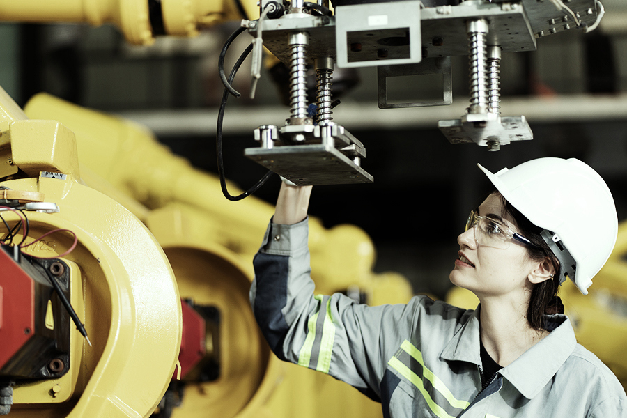 Safety inspector inspecting industrial equipment