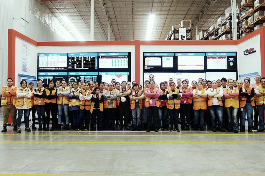 Igualdad large group of employees forming half circle