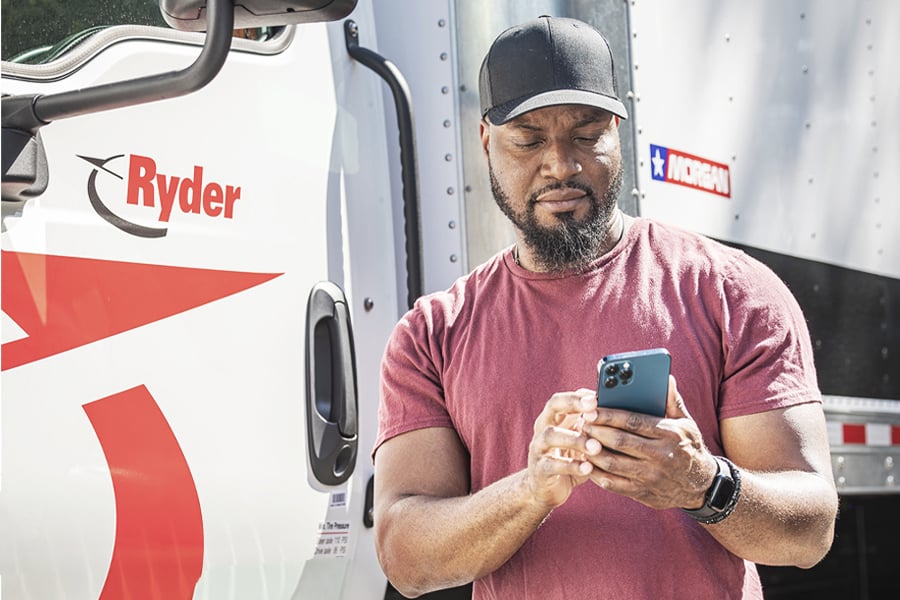 Ryder customer using an app to view integrated telematics Ryder customer using an app to view integrated telematics