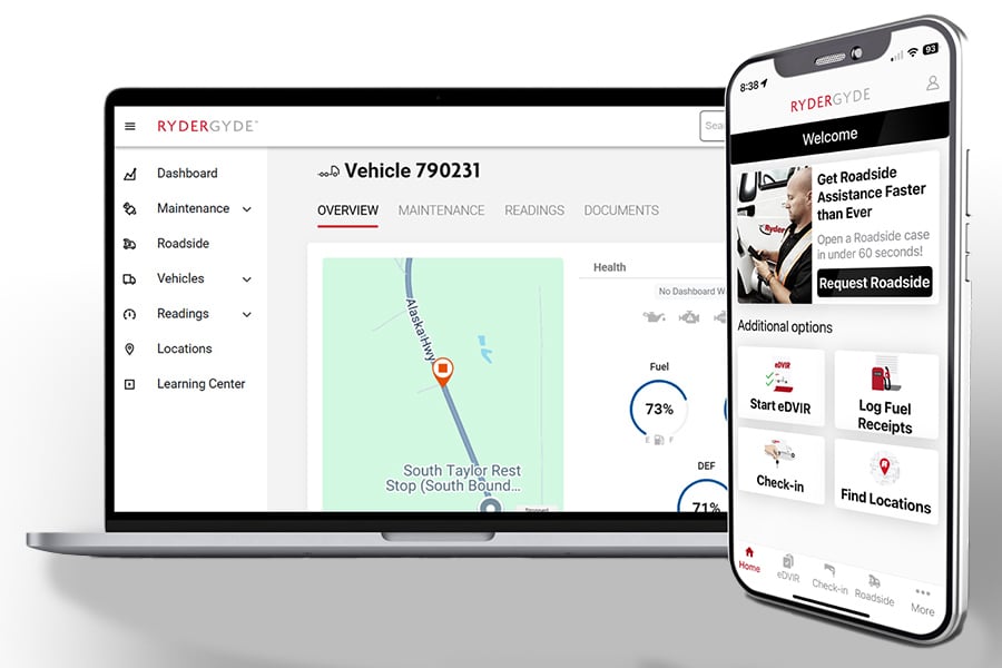Rydergyde fleet management on desktop and mobile Rydergyde fleet management on desktop and mobile