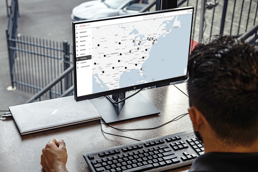 A Ryder customer keeping tabs on his fleet using Ryder's telematics solutions A Ryder customer keeping tabs on his fleet using Ryder's telematics solutions